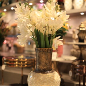 Mosaic Vase with Faux White Lilies - Rustic & Modern Floral Decor