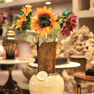 Elegant Mosaic Vase with Sunflowers - Rustic Textured Floral Centerpiece